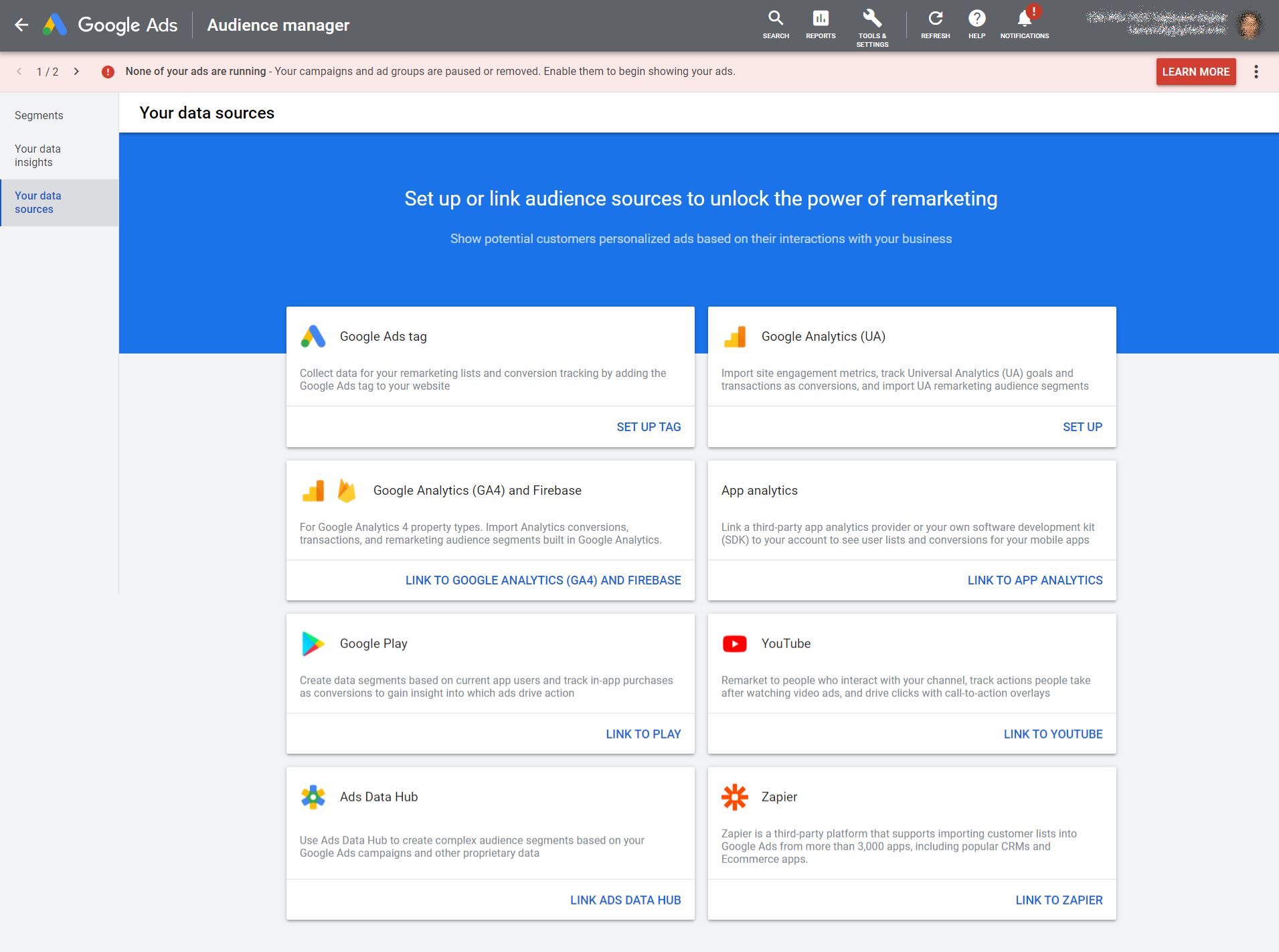 Choosing Data Source for Remarketing